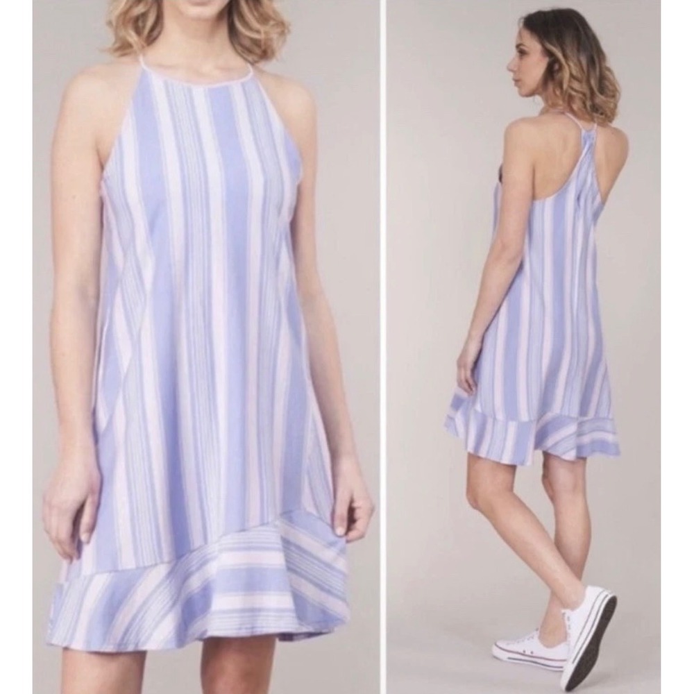 Patagonia Striped Halter Dress Sleeveless Ruffle Hem Organic Cotton‎ Blend Small